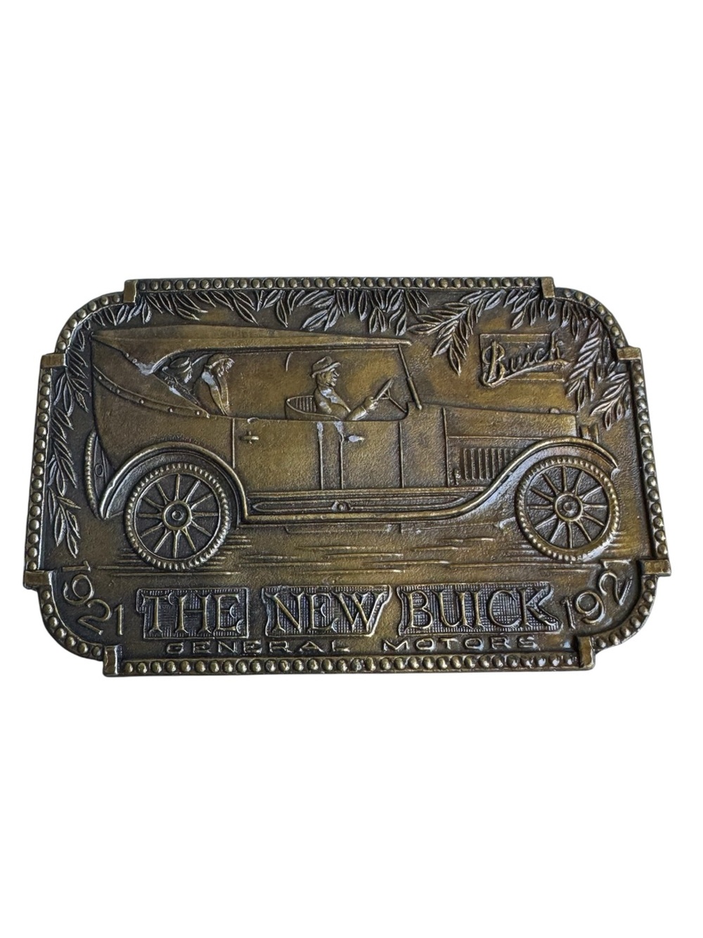 Vintage 1921 The New Buick Automobile Classic Car Brass Tone Belt Buckle MINTY